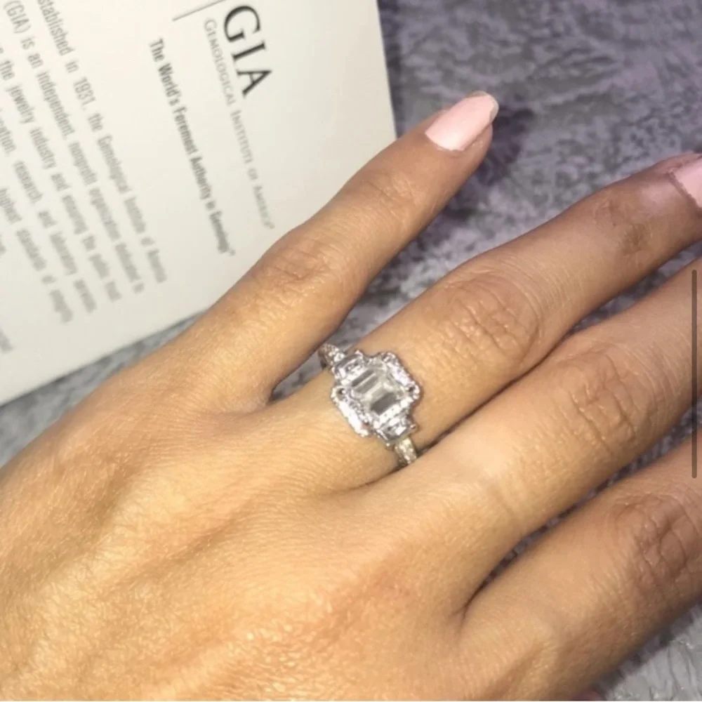 🪞 TACORI Diamond Engagement wedding Emerald Cut 18k Gold Ring - Picture 8 of 17